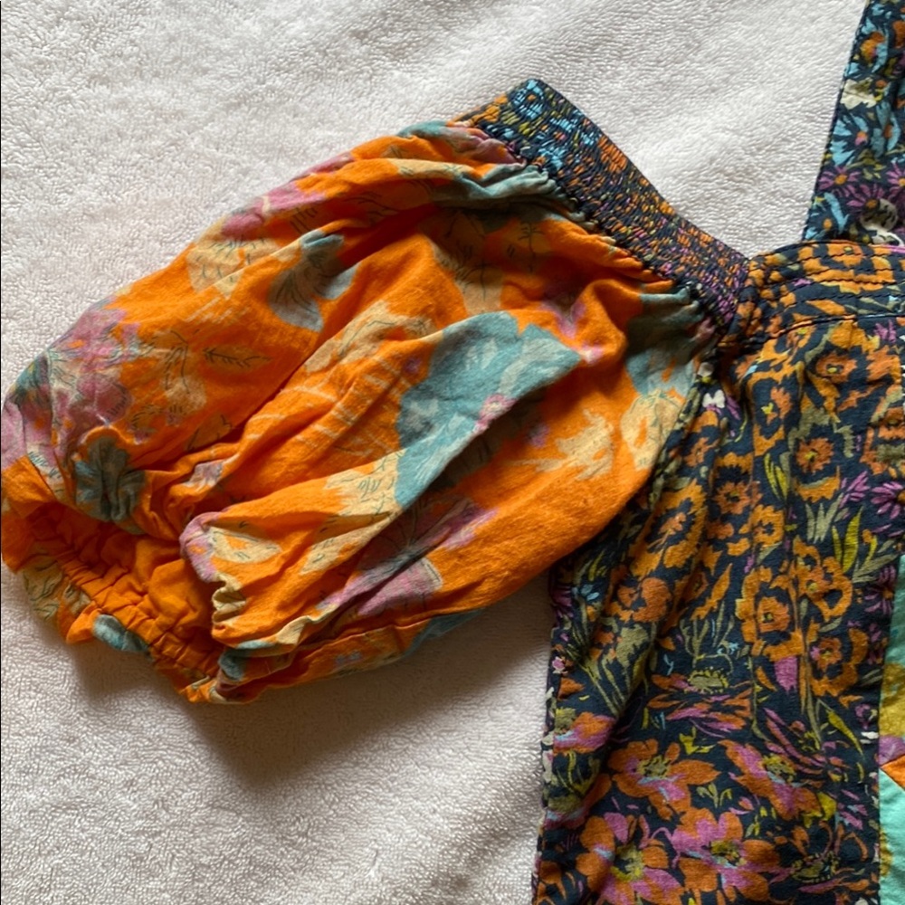 Anthropologie - Love the Label Colorful Patchwork Off the Shoulder Crop Top - Picture 8 of 10